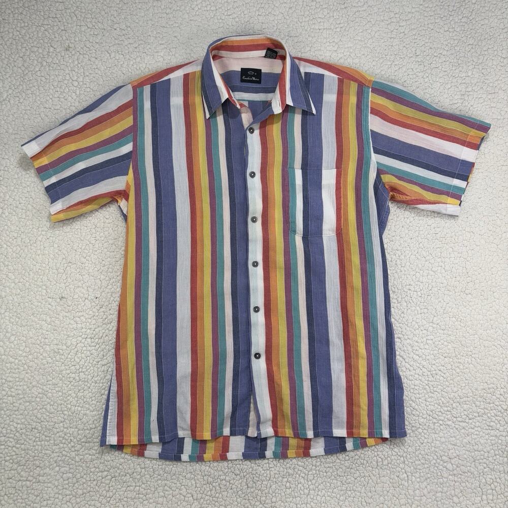 Vintage‎ 60s 70s Rainbow Striped Shirt Mens M Button Down Countess Mara Colorful
